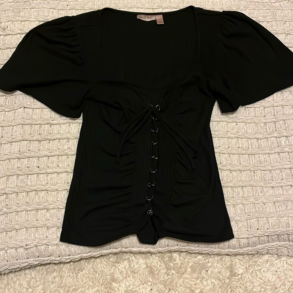 Ruched Lace-up Flutter Sleeve Top